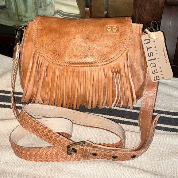 Bed Stu Handbags - NWT Bed Stu Leather Eastend Fringe Crossbody Bag Clutch Tan Dip Dyed Retail $165